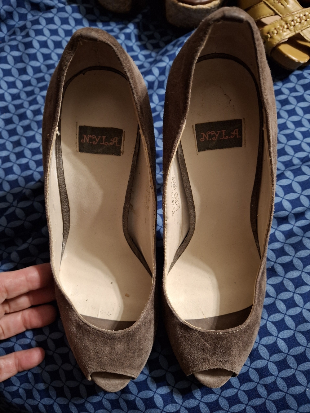 N.Y.L.A. Taupe Suede Peep-Toe Heels